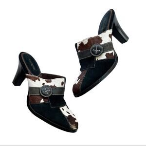 Kenzie Vintage Y2K 90s Patchwork Mule Sandals Calf Hair Cow Print